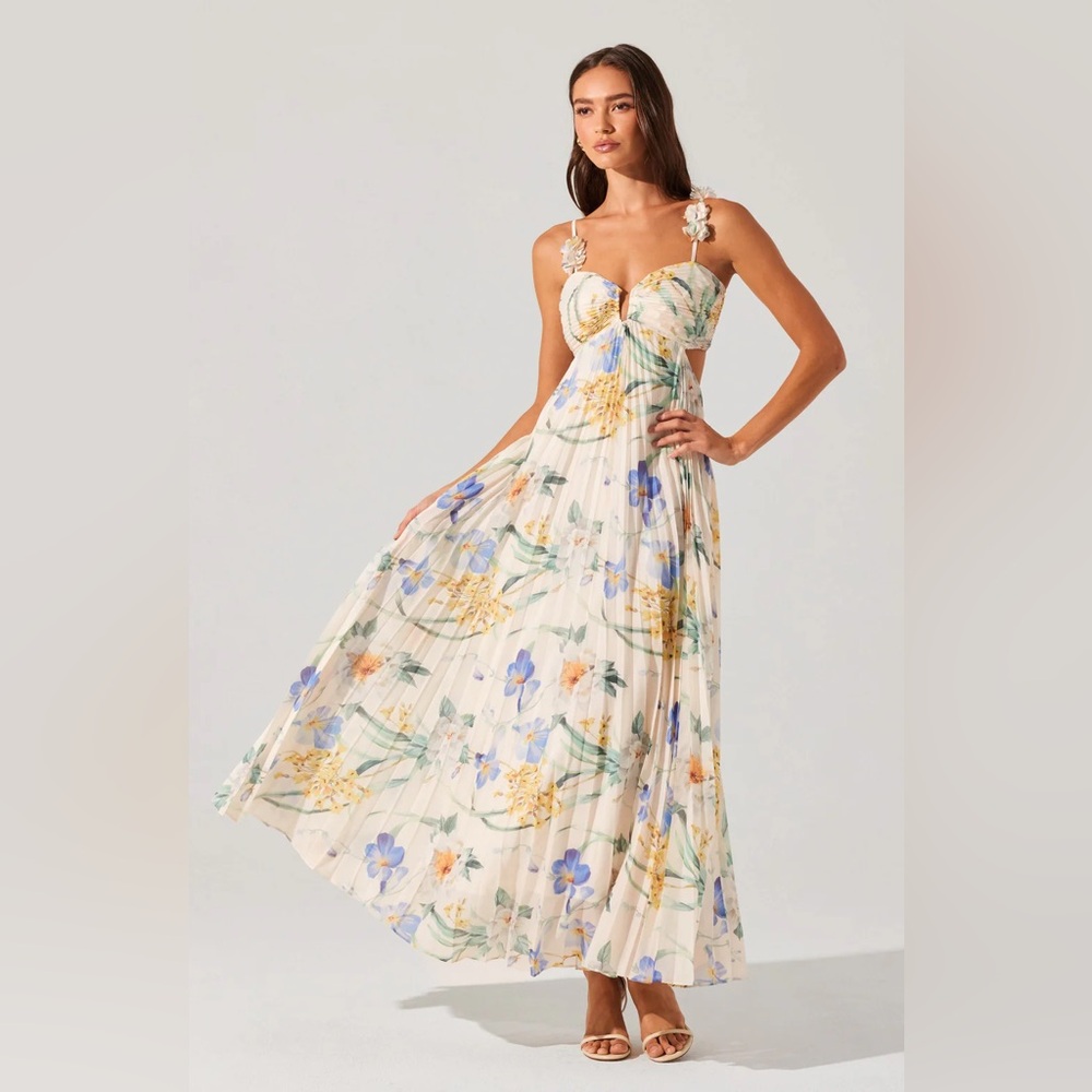 ASTR THE LABEL Emese Floral Pleated Maxi Dress size Large NWT